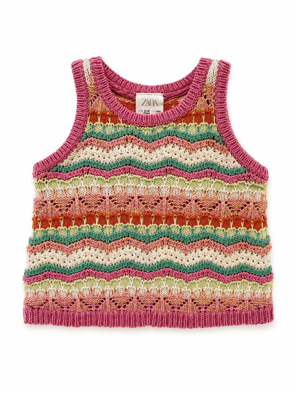 ZARA Multicolor Knit Tank with Pink Trim